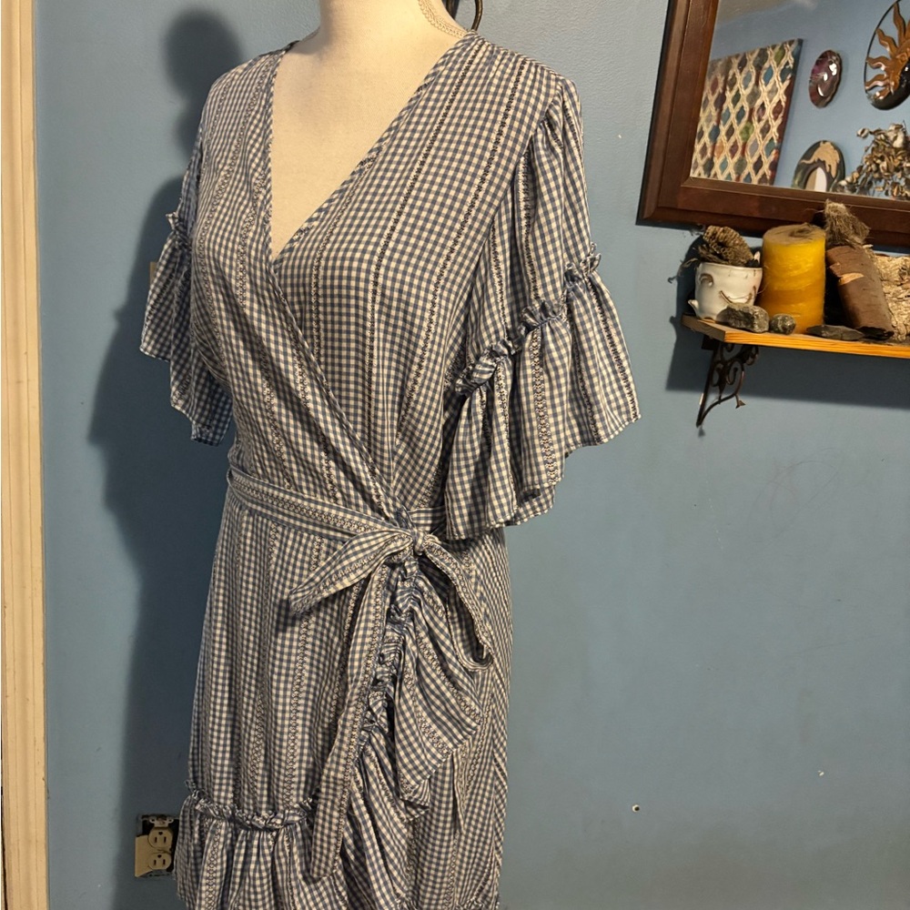 Max Studio, Blue, Ruffle, Wrap Dress - Picture 4 of 9